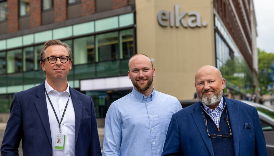 Eika Gruppen kjøpte seg inn i systemleverandøren Unimicro i mai. Nå lanserer de et eget regnskapssystem som er tuftet på denne plattformen, og har etablert Eika Økonomi AS som et eget selskap som skal rulle systemet ut i Eika-bankene: Fra venstre Karl Oscar Mathiesen (produkteier og administrasjonsansvarlig), Torjus Tjønn (salgs- og markedsansvarlig) og Ole Rølvaag (daglig leder) i Eika Økonomi.
