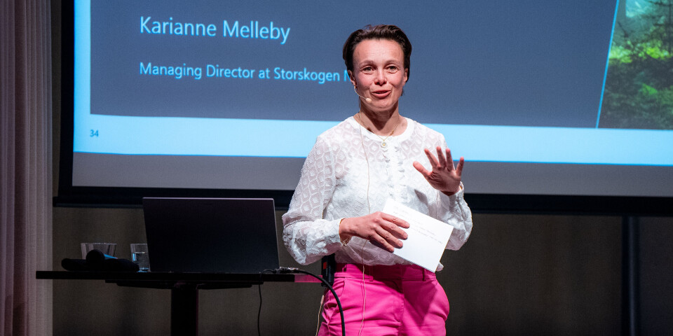 Karianne Melleby er managing director for Storskogen Norge. Her avfotografert idet hun holdt et innlegg under Agenda CFO 8. april.