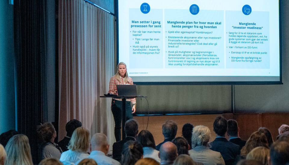 Thommessen-partner Ylva B. Gjesdal Petersen oppsummerte nylig de fem vanligste feilene selskaper gjør når de henter egenkapital for et rom fullt av CFOer under Agenda CFO-møtet i Oslo.