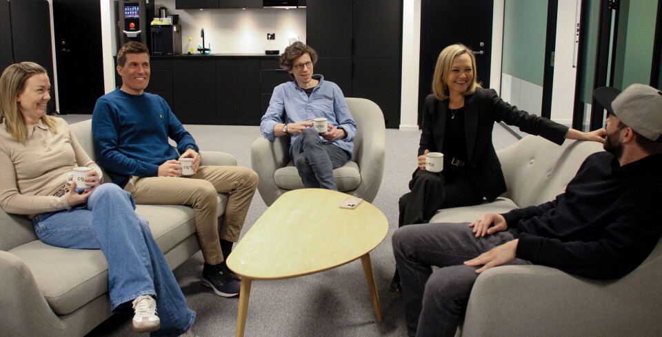 9 av 10 ansatte i Conta er medeiere i selskapet, noe Eliassen mener forsterker samholdet. Fra venstre: Sandra Holen, Runar Halse, Leif Eirik Tronstad Svanø, Torill Standal Eliassen og Lars Øyvind Mundal.