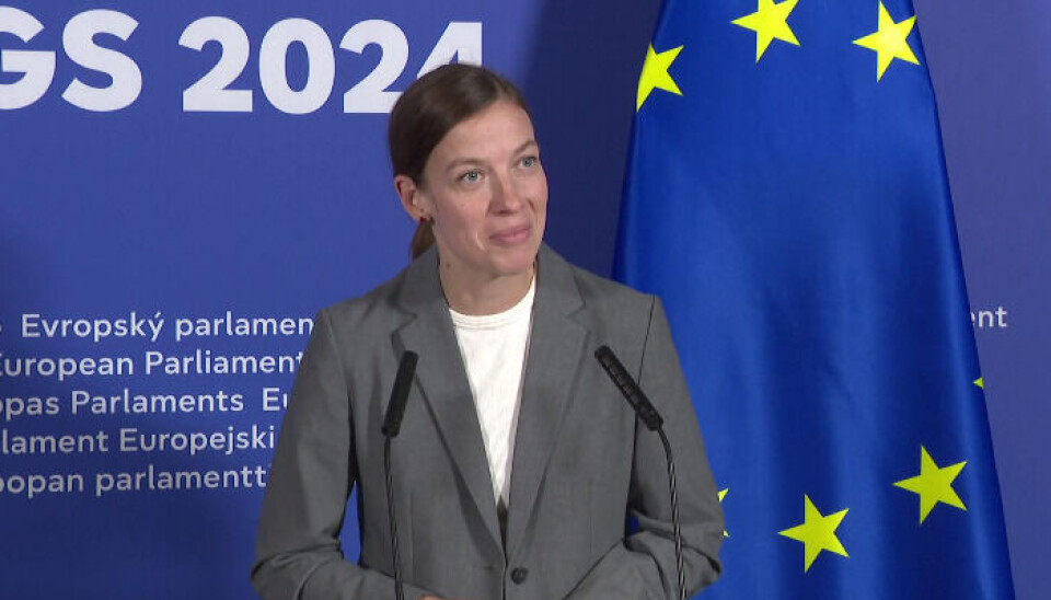 Li Andersson, leder i EMPL, under en pressekonferanse i Europaparlamentet.